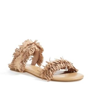 NEW JOIE Pippa Leather Suede Brown Tan Fringe Slide Flat Sandals sz 40